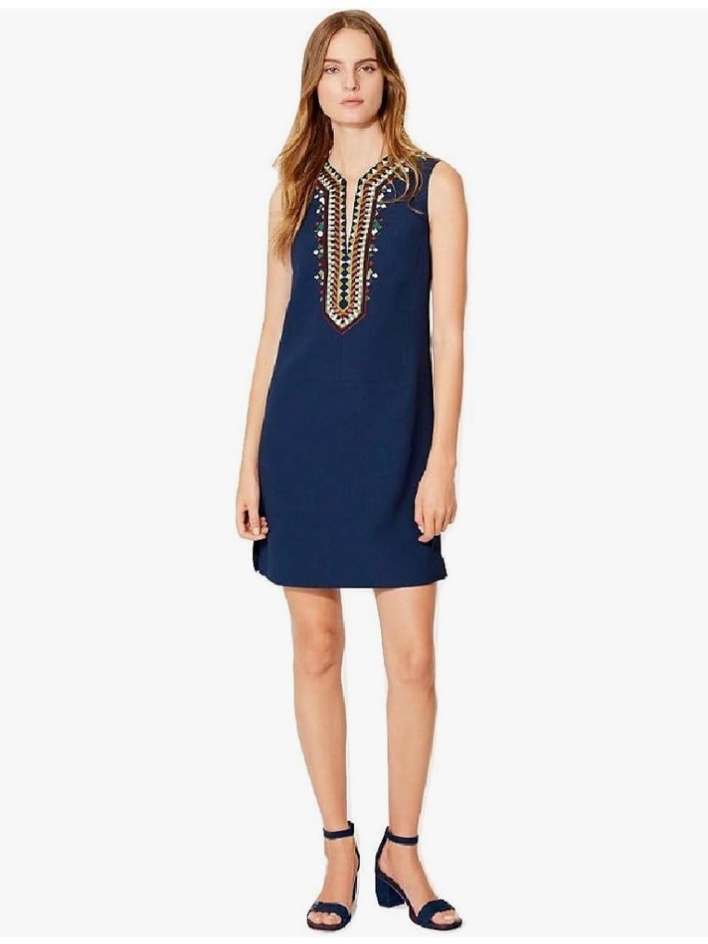 MERONA SIZE L~SOPHIA TUNIC SLEEVELESS MINI SHEATH DRESS EMBROIDERED TOP DETAILS